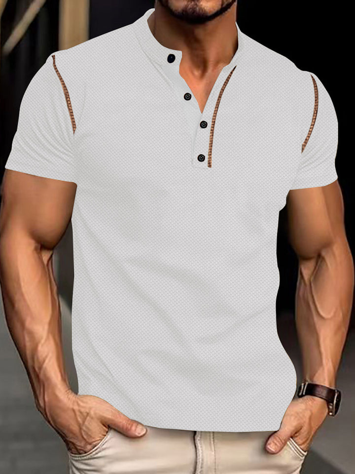 Herren nan tailliertes Struktur-Poloshirt mit Stehkragen und Zierpaspel Drune