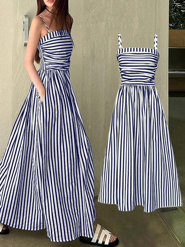 Damen Maxikleid mit schmalen Trägern und raffinierten Falten Drune