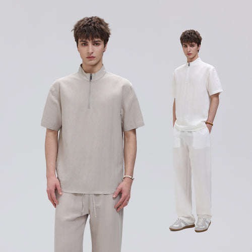 Herren Kurzarm‑Halbzip‑Shirt mit Stehkragen und Relaxed‑Fit Drune