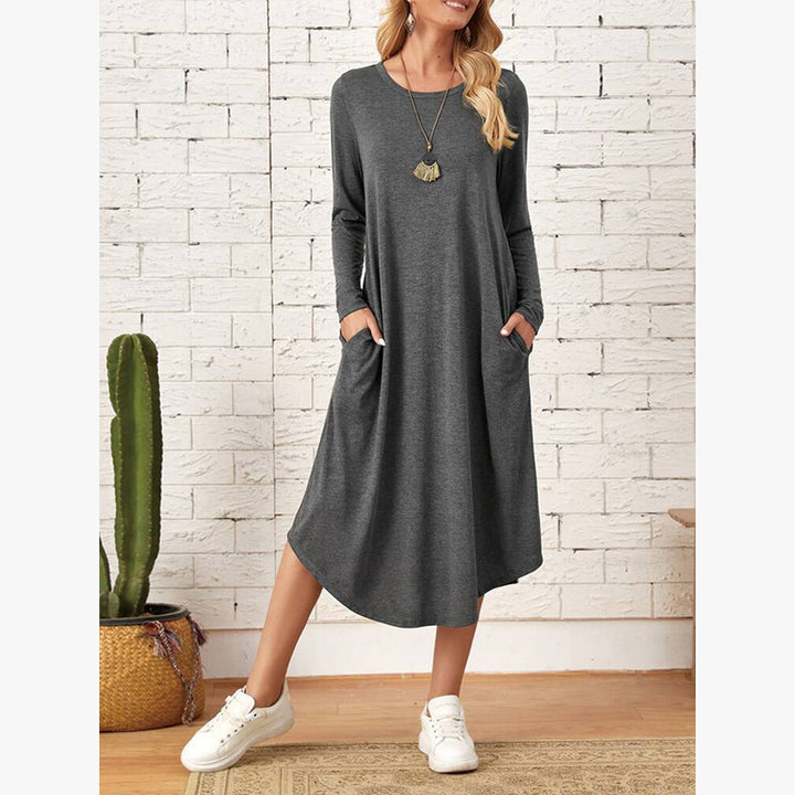 Damen Lässiges Langarm-Kleid mit praktischen Taschen Drune
