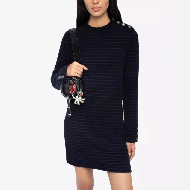 Damen Lässiges Strickkleid mit Knopfdetails Drune