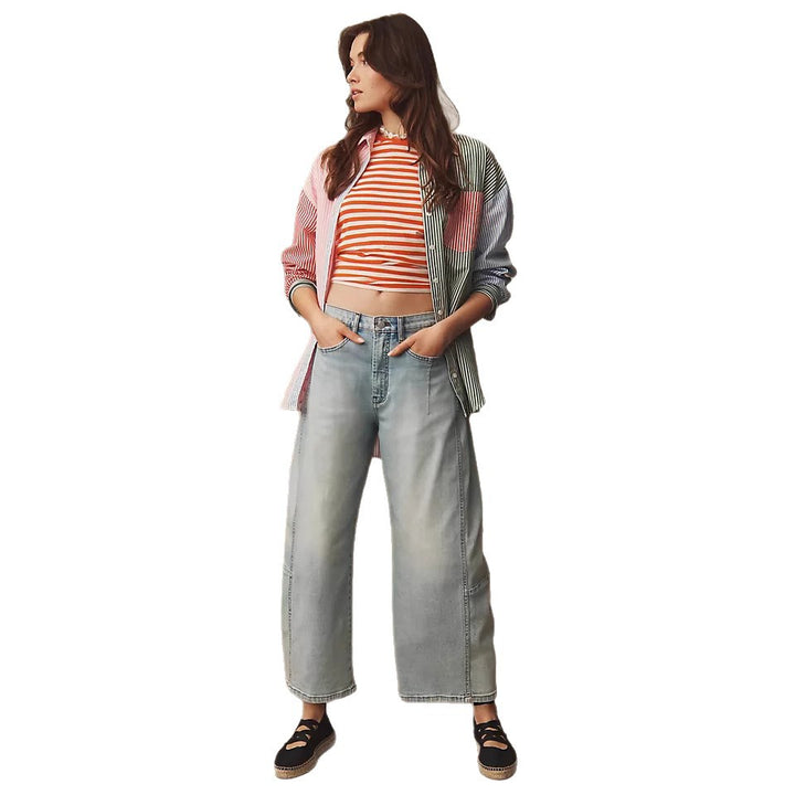 Damen nan hochgeschnittene weite Culotte-Jeans mit verkürzter Länge und dekorativen Nahtdetails Drune