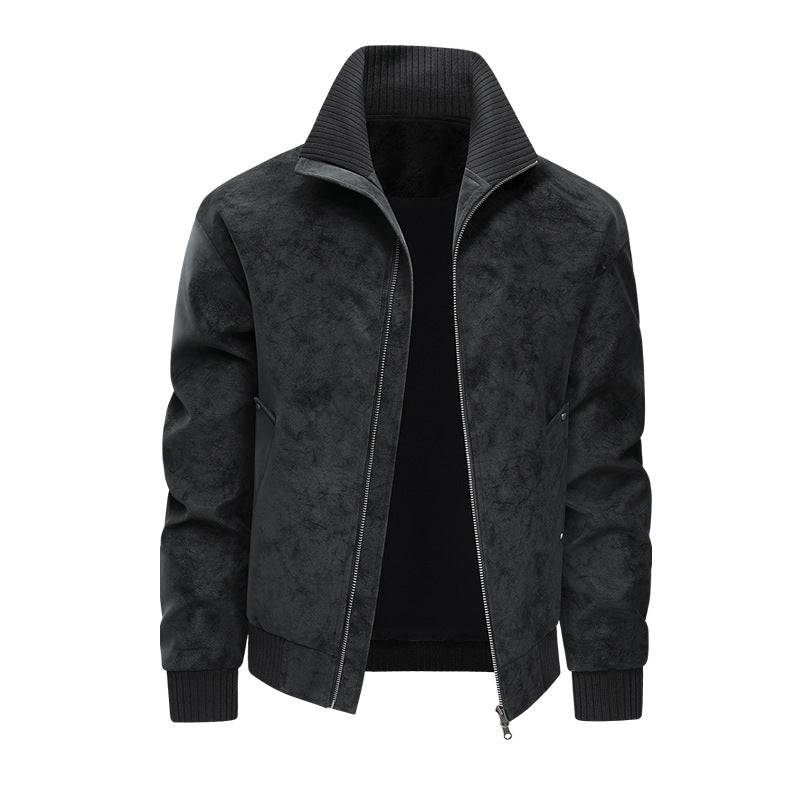 Herren Velours‑Imitat Bomberjacke mit Stehkragen, Thermofutter & Reißverschluss Drune