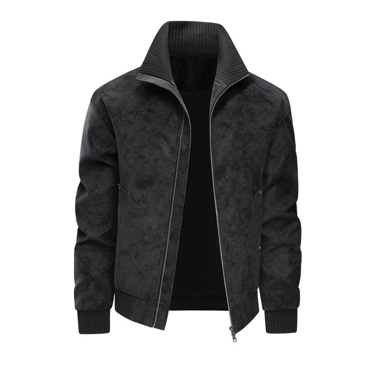 Herren Velours‑Imitat Bomberjacke mit Stehkragen, Thermofutter & Reißverschluss Drune