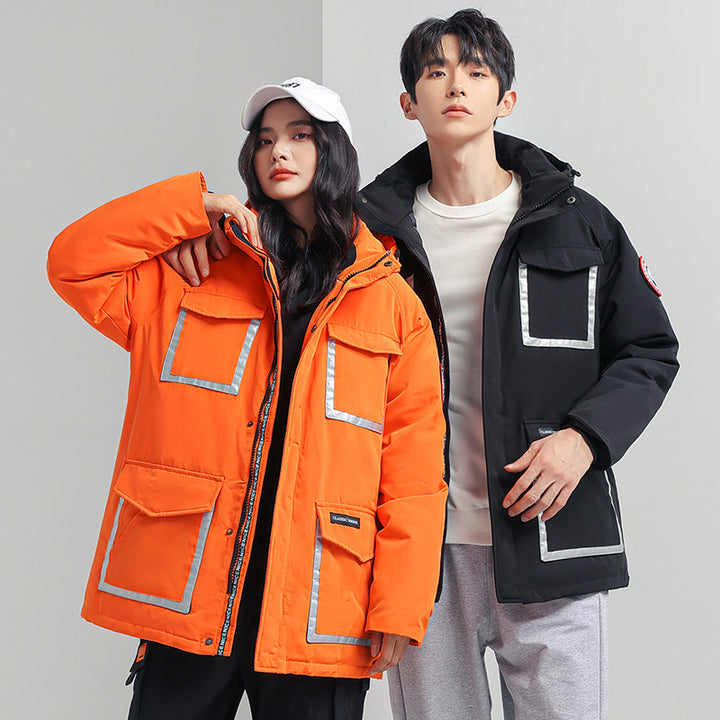 Damen Parka-Jacke mit Kapuze, wattiert, reflektierenden Einsätzen und großen Cargo-Taschen Drune