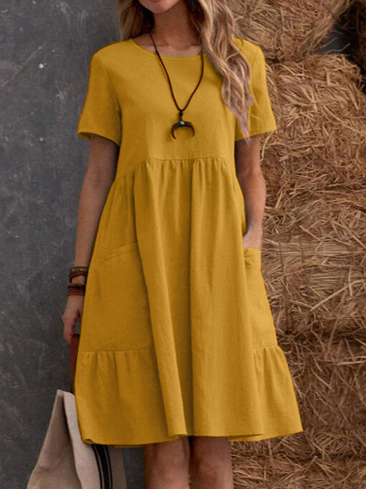 Damen Lockeres Baumwollkleid mit Taschen und Volant Drune