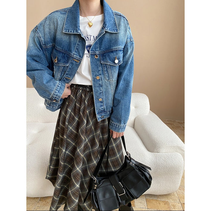 Damen lässige Jeansjacke im Oversized-Schnitt mit praktischen Taschen Drune