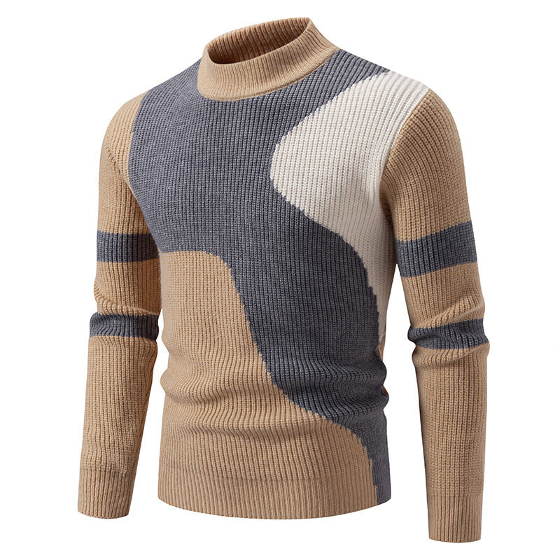 Herren nan gerippter Feinstrickpullover mit Stehkragen und kontrast-Blockdesign Drune