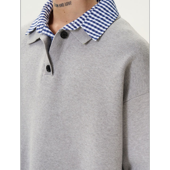 Herren Modischer Grobstrickpullover mit Hemdkragen und Knopfleiste Drune