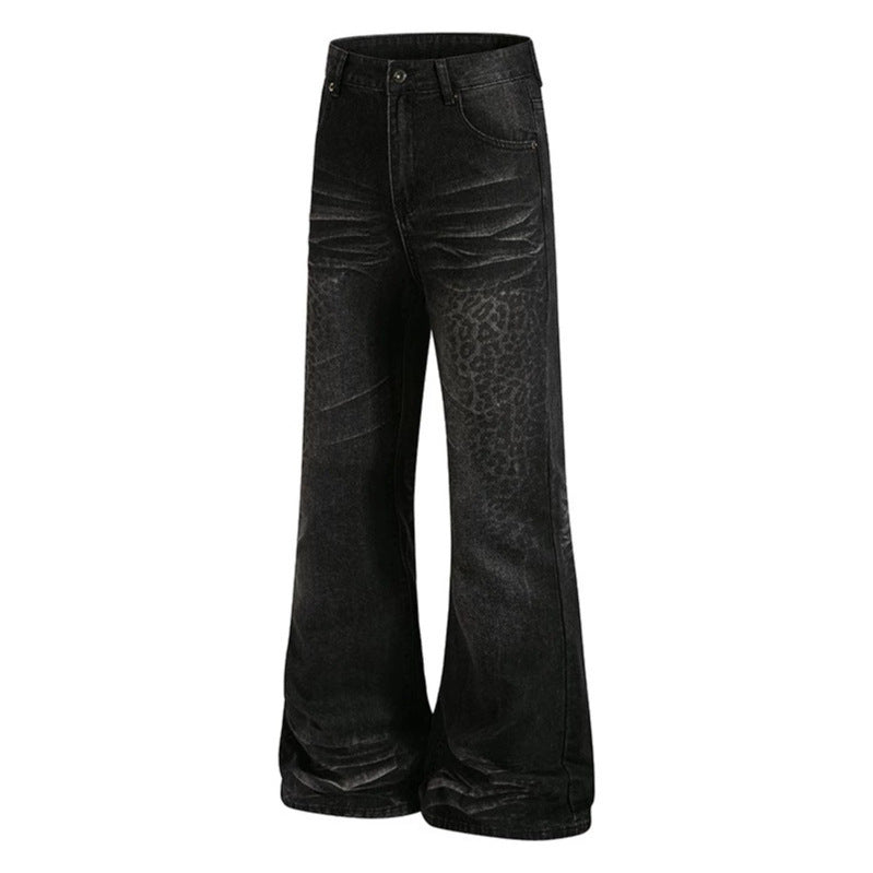 Damen Hochgeschnittene Flared-Jeans mit dezenter Leo-Prägung und Used-Waschung Drune