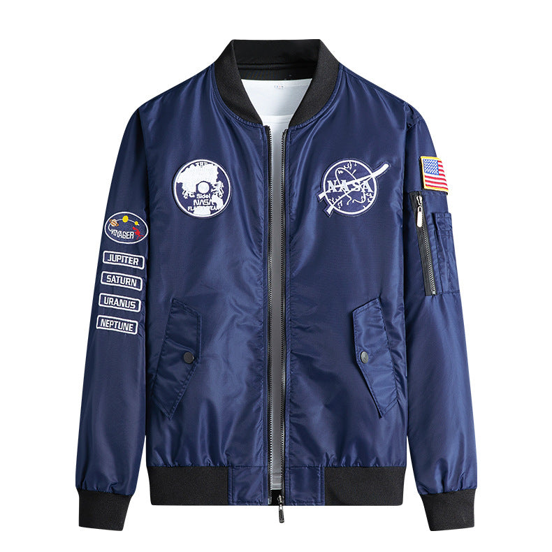 Herren  leichte Mikroschalen-Mission-Patch-Flug-Bomberjacke mit schrägen Klappentaschen und Ärmelreißverschluss Drune