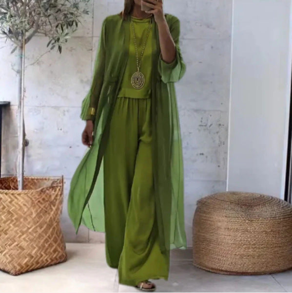 Damen nan leichter Chiffon-Überwurf mit weiten Palazzo-Hosen und elastischem Bund Drune
