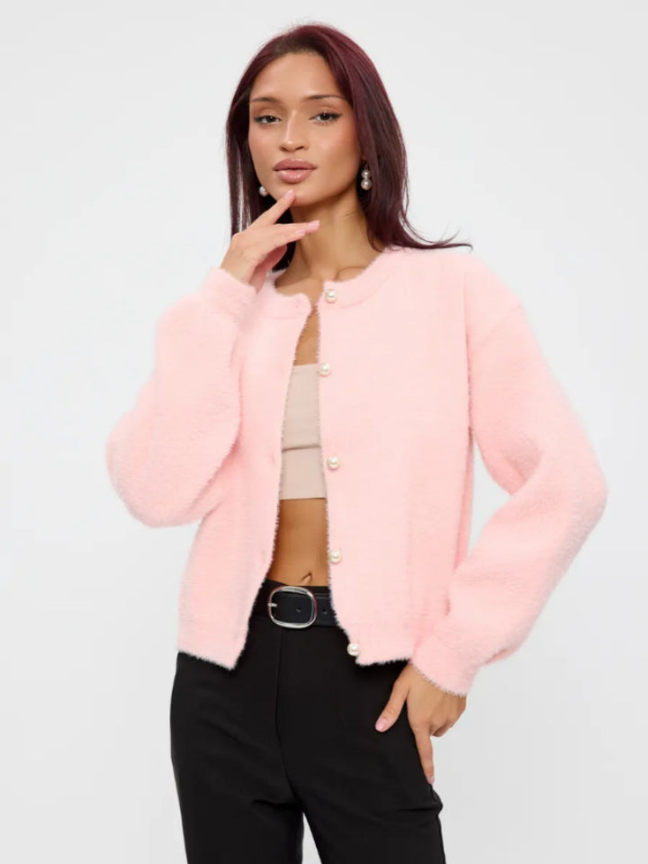 Damen Flauschiger Cardigan mit Knopfdetails Drune