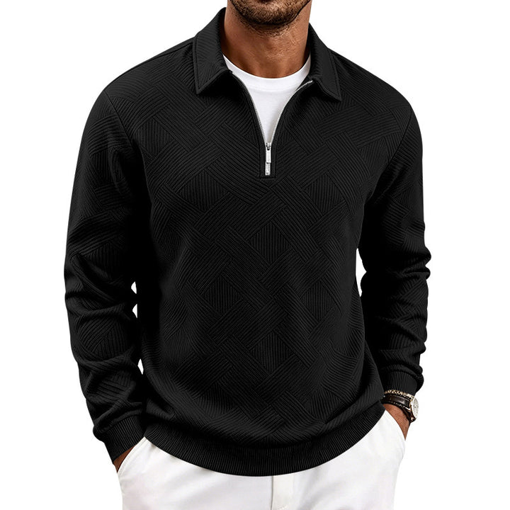 Herren Halbzip-Strickpullover mit geometrischer Struktur und Stehkragen Drune