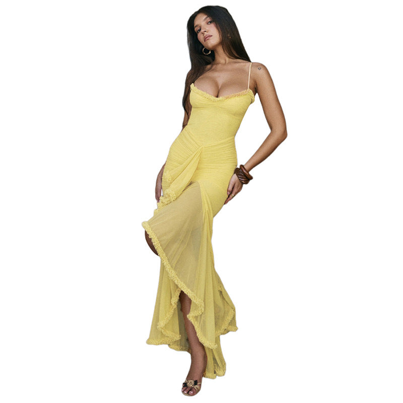 Damen Elegantes Maxikleid mit voluminösen Rüschen und figurformendem Schnitt Drune