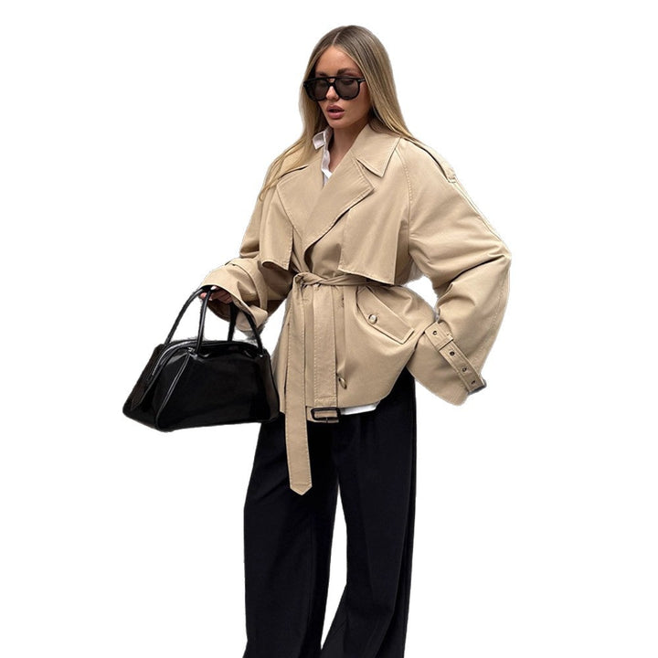 Damen elegante Übergangsjacke mit weich fließendem Schnitt und Taillengürtel Drune