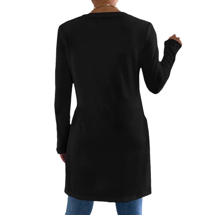 Damen Langes Feinstrick-Tunika-Shirt mit Seitenschlitzen und gerundetem Saum Drune