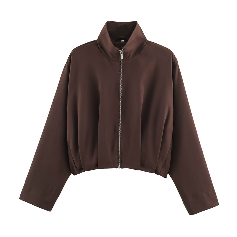 Damen Boxy-Cropped Blousonjacke mit hohem Stehkragen und taillennahem Gummizug Drune