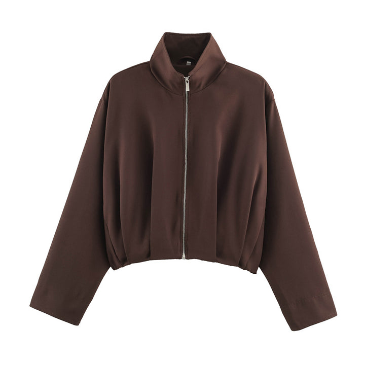 Damen Boxy-Cropped Blousonjacke mit hohem Stehkragen und taillennahem Gummizug Drune