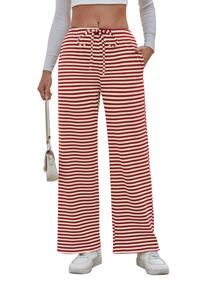 Damen weite Streifenhose mit elastischem Bund und Kordelzug Drune