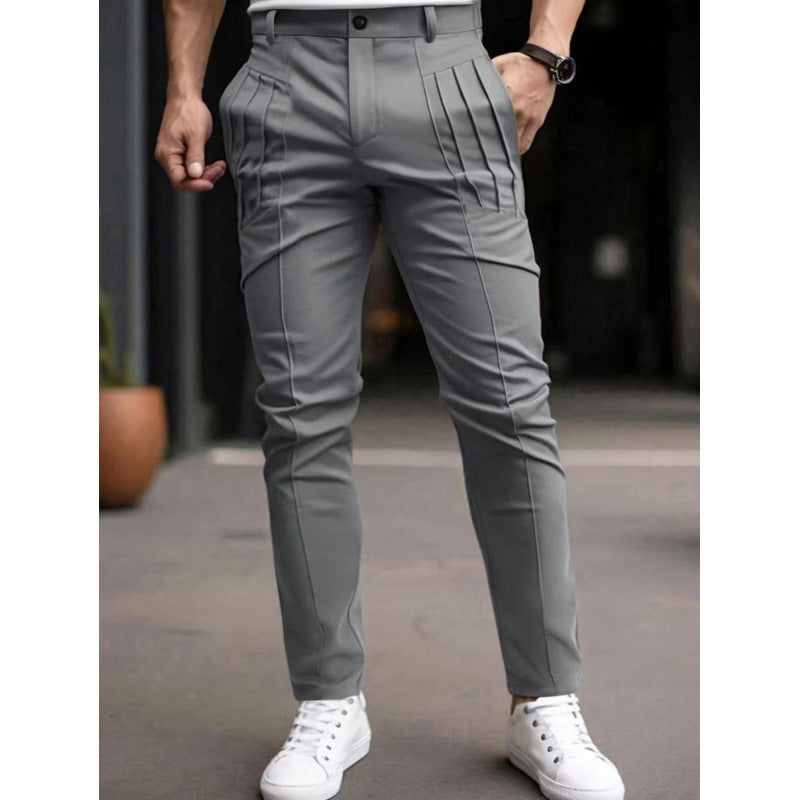 Herren stylische Slim-Fit Anzughose mit plissiertem Design Drune
