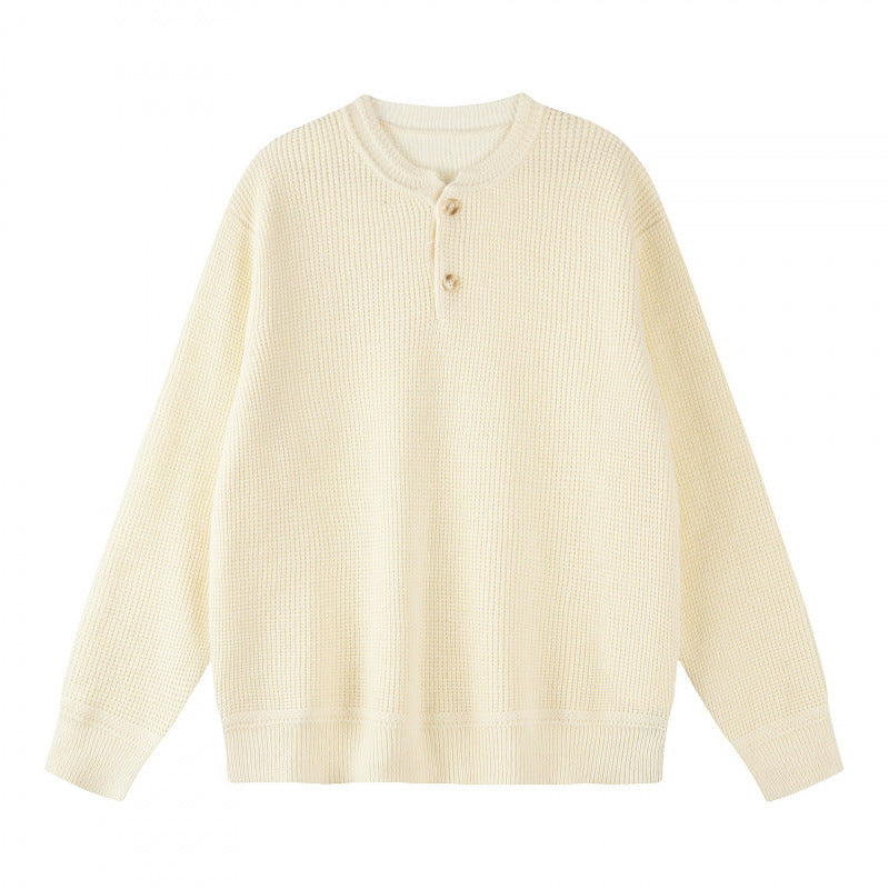 Unisex Boxy-Strickpullover mit Henley-Ausschnitt und strukturierter Waffelstrickoptik Drune