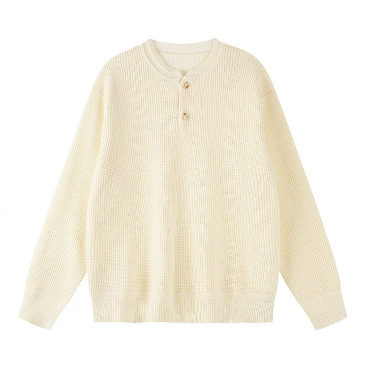 Unisex Boxy-Strickpullover mit Henley-Ausschnitt und strukturierter Waffelstrickoptik Drune
