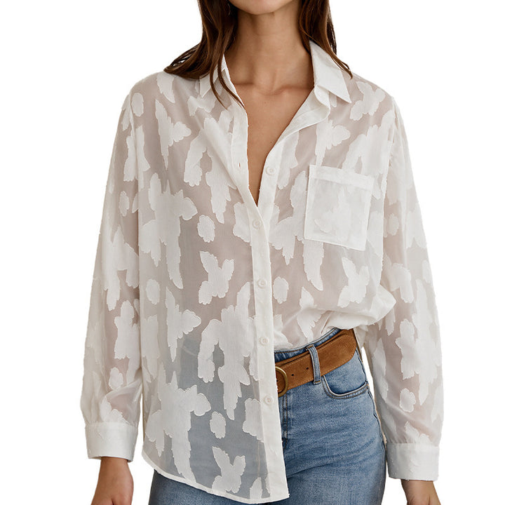 Damen Elegante Bluse mit transparenter Struktur Drune