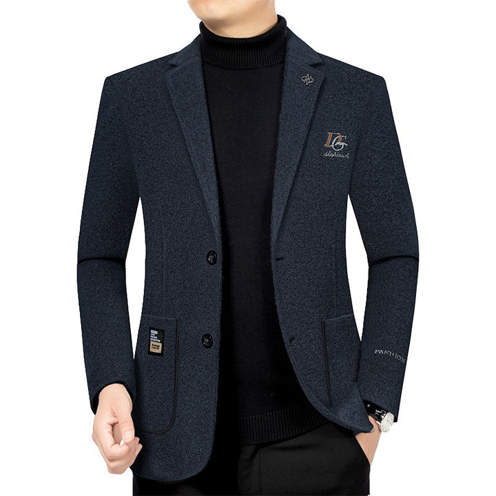 Herren Bouclé-Sakko mit kontrastierendem Satin-Innenfutter und Bruststickerei Drune