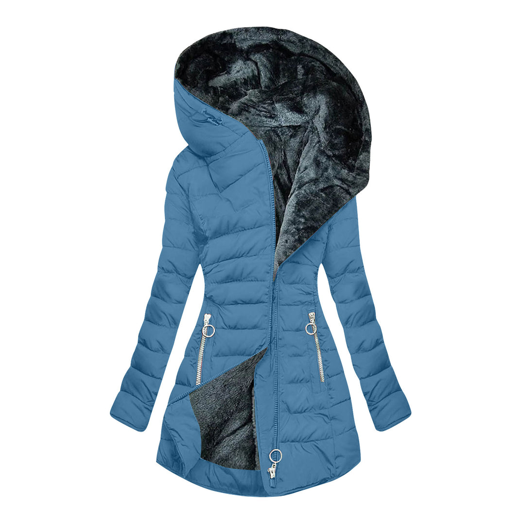 Damen Lange gefütterte Winterjacke mit hohem Kragen und kuscheligem Innenfutter Drune