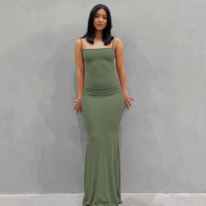 Damen Körperbetontes Maxi‑Jerseykleid mit taillierter Drapierung, langen Ärmeln und ausgestelltem Saum Drune