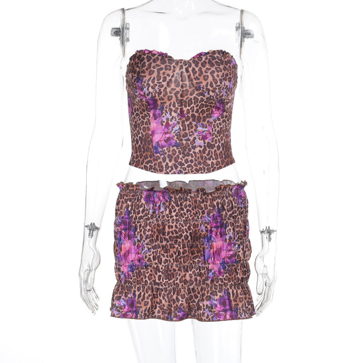 Damen Crop-Top und Shorts Set mit angesagtem Leopardenmuster Drune