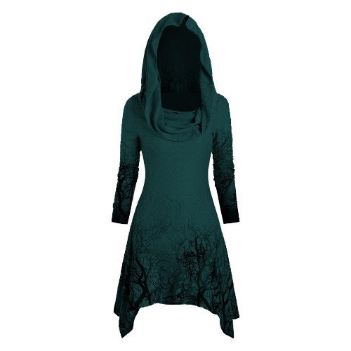 Damen Kapuzenkleid mit grafischem Baumdesign Drune