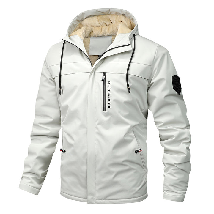 Herren nan winddichte Softshelljacke mit verstellbarer Kapuze, Fleece-Innenfutter und verdeckten Reißverschlusstaschen Drune
