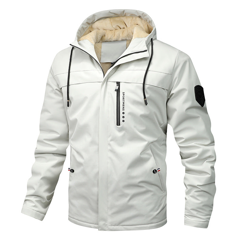 Herren  winddichte Softshelljacke mit verstellbarer Kapuze, Fleece-Innenfutter und verdeckten Reißverschlusstaschen Drune