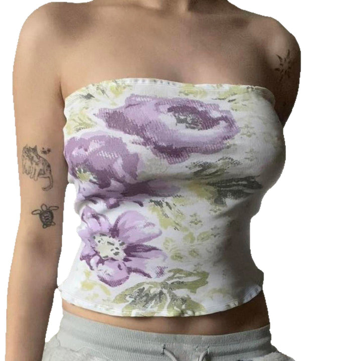Damen Bandeau-Top mit floralem Muster und elastischem Bund Drune