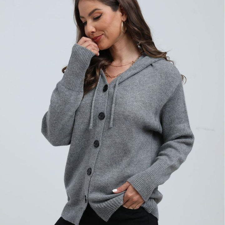 Damen Kuschelige Kapuzenjacke mit großen Knöpfen und lässigem Schnitt Drune