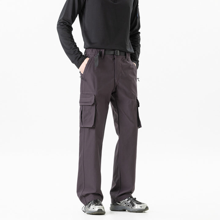 Herren Utility-Cargohose im technischen Trekking-Stil mit integriertem Gürtel und Mehrfach‑Taschen Drune