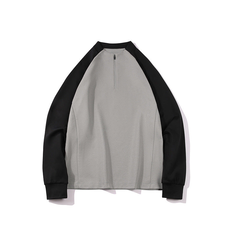 Herren Halbzip-Sweatshirt mit Raglanärmeln, Stehkragen und Kontrastärmeln Drune