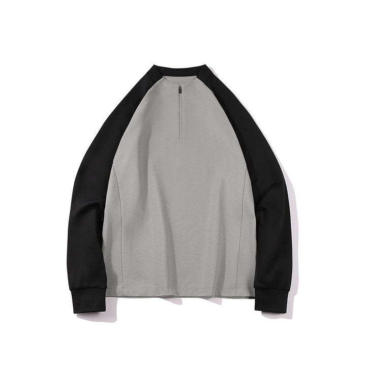 Herren Halbzip-Sweatshirt mit Raglanärmeln, Stehkragen und Kontrastärmeln Drune