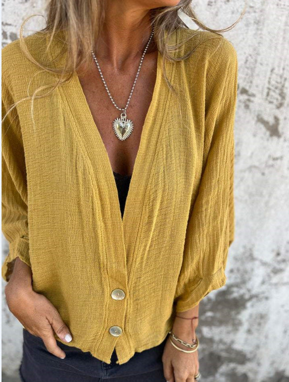 Damen Wickelbluse mit Knopfverschluss und leichtem Stoff Drune