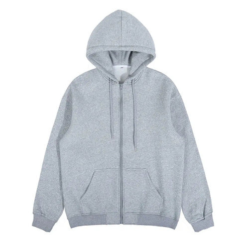 Unisex nan minimalistischer Zip-Hoodie aus schwerer Baumwollmischung mit Kängurutaschen und gerippten Bündchen Drune