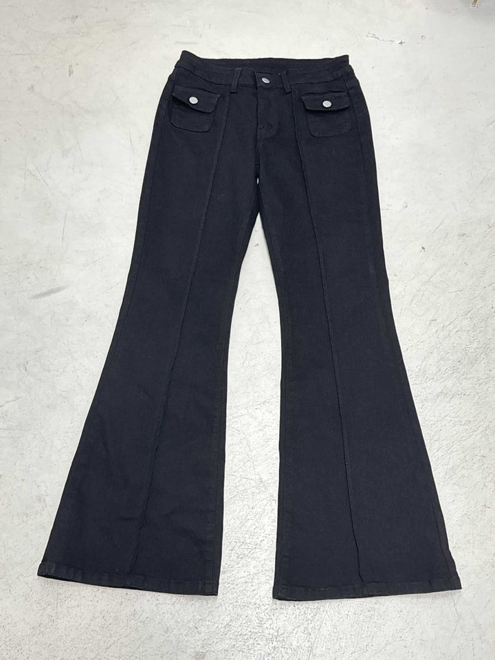Damen High‑Waist Schlaghose mit Ziernaht und Klappentaschen Drune