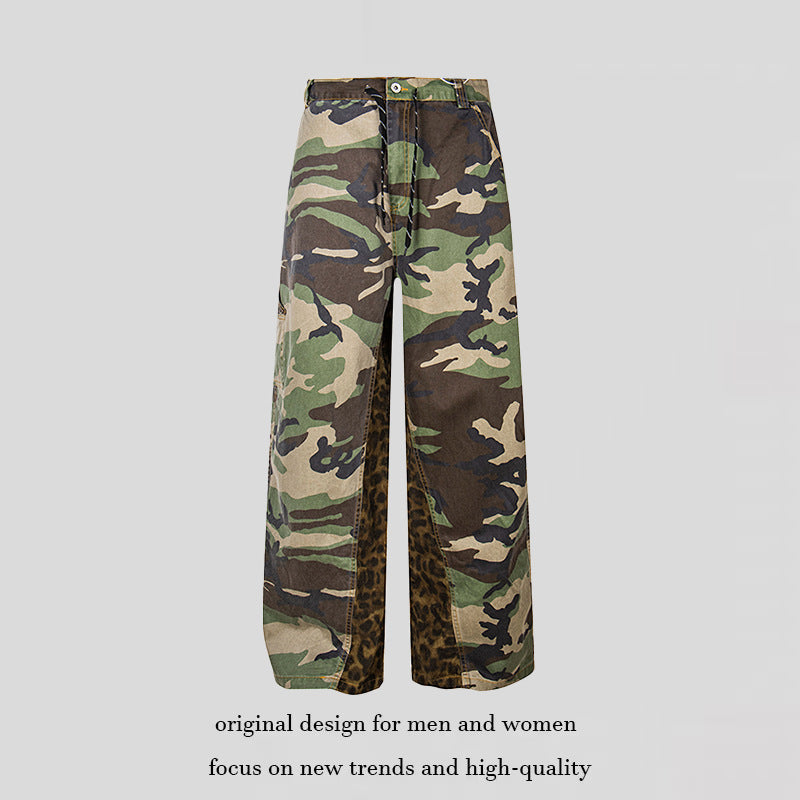 Damen Weite Cargo-Culottehose mit Camouflage-Print und Leoparden-Detail Drune