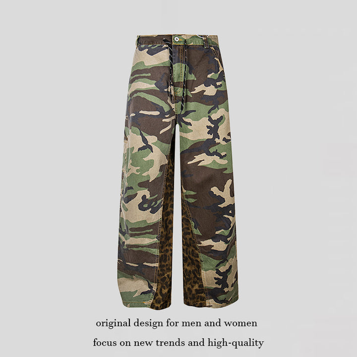 Damen Weite Cargo-Culottehose mit Camouflage-Print und Leoparden-Detail Drune