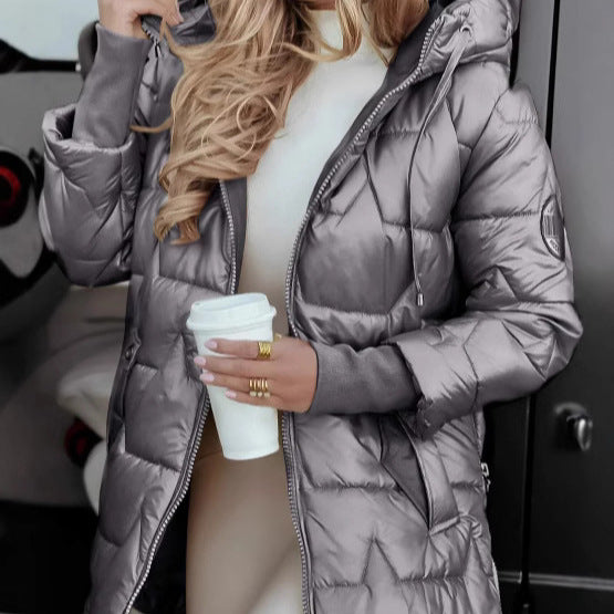 Damen modische und wärmende Steppjacke mit Kapuze Drune
