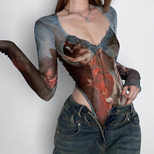 Damen Spitzen-Bodysuit mit verführerischem V-Ausschnitt und süßen Rüschendetails Drune