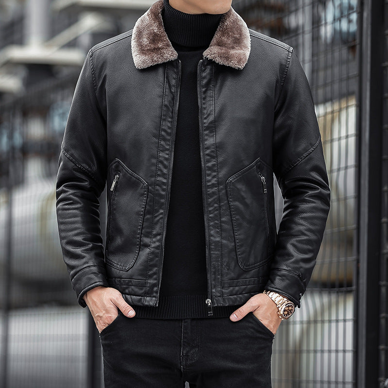 Herren Moderner Kunstlederblouson mit Teddykragen Drune