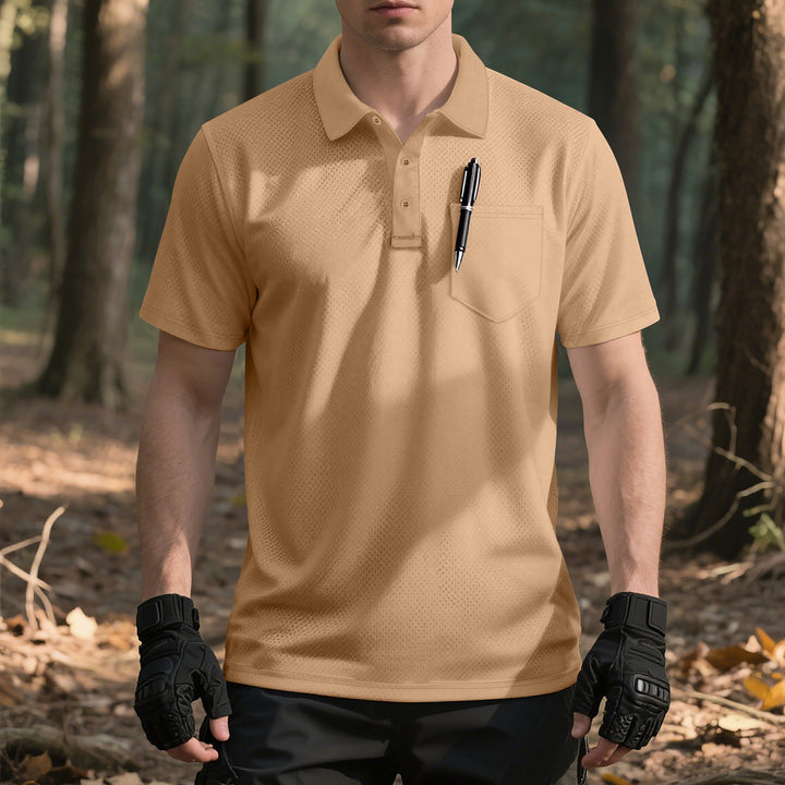 Herren nan funktionelles Kurzarm-Poloshirt mit Brusttasche, eingearbeiteter Stiftlasche und mikroperforierter Belüftung Drune