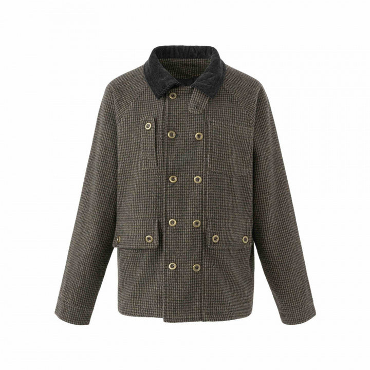 Herren Doppelreihige Wollmix-Fieldjacke im Hahnentritt mit Cordkragen und Pattentaschen Drune
